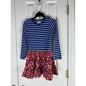 Hanna Andersson Girls Mixie Playdress Blue Striped And Floral Tiered Dress 120 U